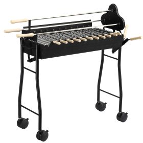 Portable Charcoal BBQ Grills Steel Rotisserie Outdoor Cooking Height Adjustable with 4 Wheels Large / Small Skewers Portability for Patio, Backyard, B