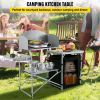 Camping Kitchen Station, Aluminum Portable Folding Camp Cook Table with Windshield